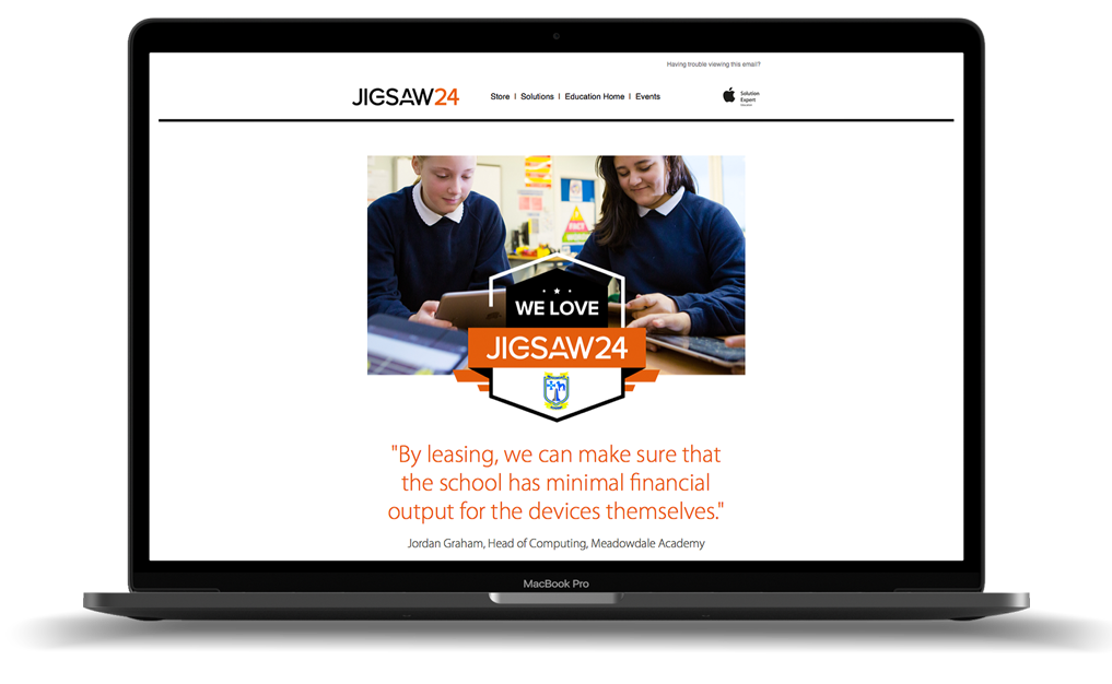 "We Love Jigsaw24" Email Campaign on Laptop